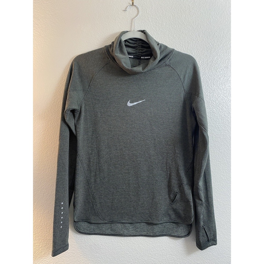 NIKE Running Dri-Fit Aeroreact L/S High Neck Top 686955 Green Black Medium